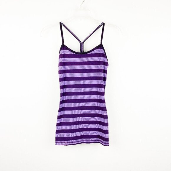 🦋 LULULEMON Purple Stripe Power Y Tank Top 4 Workout - Picture 2 of 6